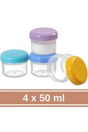 Flora 4 Adet Bebek Mama Yoğurt Saklama Kabı, Besin Ölçekli Sızdırmaz Mama Kabı 4’lü Set (4x50ml)