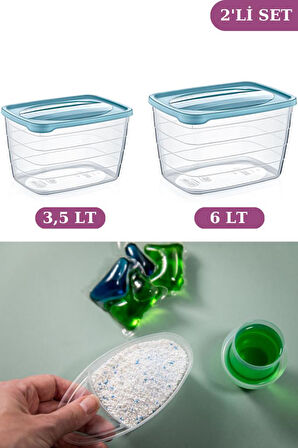 Flosoft 2'li Tablet ve Deterjan Saklama Kutusu, Un Bakliyat Saklama Kabı Set 6Lt+3,5Lt