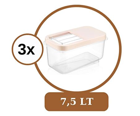 Flosoft Multibox 7,5 LT Kaydırak Kapaklı Erzak Saklama Kabı 3’lü Set 3x7,5lt KREM