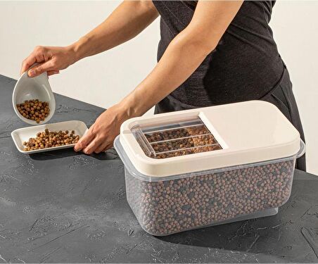 Flosoft 7,5 LT Un Bakliyat Erzak Saklama Kabı Deterjan Kutusu 2’li Set Füme+Krem