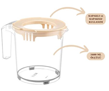 Flosoft Kapaklı Ölçülü Mikser Kabı 1600 ml
