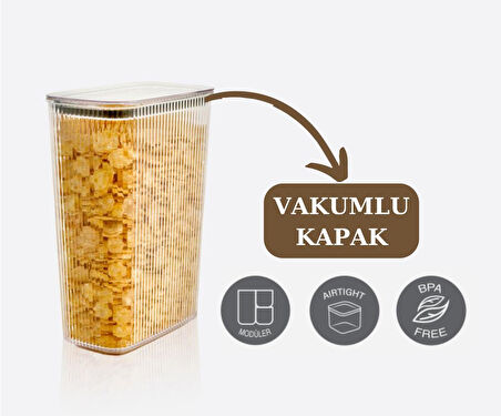 Flosoft Vakum Kapaklı Çizgi Desen Erzak Saklama Kabı 6’lı Set 2x(2100ml,1500ml,700ml)