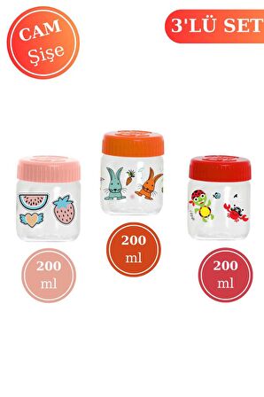 Flosoft Bebek Cam Mama Yoğurt Kavanozu Kapaklı 3’lü Set 200 Ml x 3 ADET