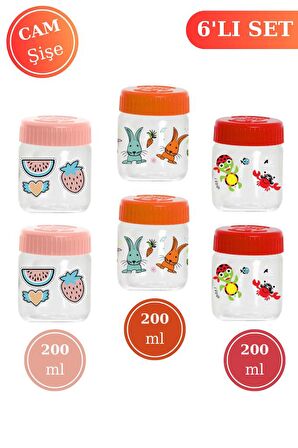 Flosoft Bebek Cam Mama Yoğurt Kavanozu Kapaklı 6’lı Set (200 Ml x 6 ADET)