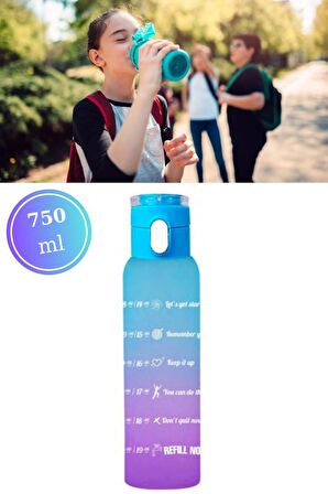 Flosoft Çift Renk Düğmeli Tüp Suluk, Okul ve Sporcu Matarası, Motivasyonel Su Şişesi 750ml Mavi