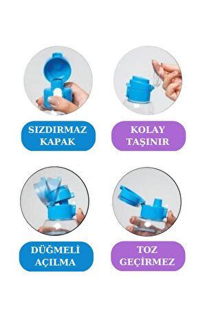 Flosoft Çift Renk Düğmeli Tüp Suluk, Okul ve Sporcu Matarası, Motivasyonel Su Şişesi 750ml Mavi