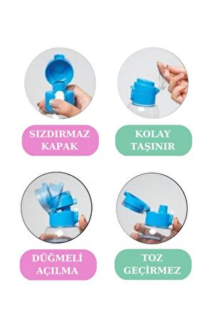 Flosoft Çift Renk Düğmeli Tüp Suluk, Okul ve Sporcu Matarası, Motivasyonel Su Şişesi 750ml Pembe