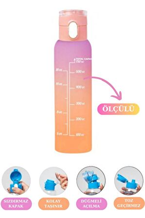 Flosoft Okul ve Sporcu Matarası Suluk, Motivasyonel Su Şişesi 2’li Set Turuncu (1000ml+750 ml)