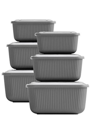 6 lı Erzak Gıda Saklama Kabı, Buzdolabı Düzenleyici Organizer 6 lı Set 2x(600ml,1100ml,1800ml) Gri