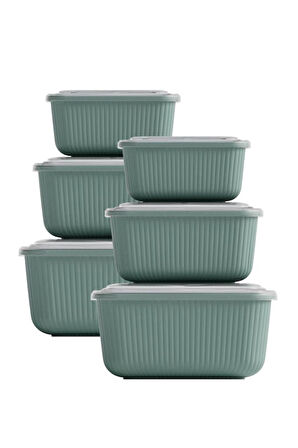 6 lı Erzak Gıda Saklama Kabı, Buzdolabı Düzenleyici Organizer 6 lı Set 2x(600ml,1100ml,1800ml) Yeşil
