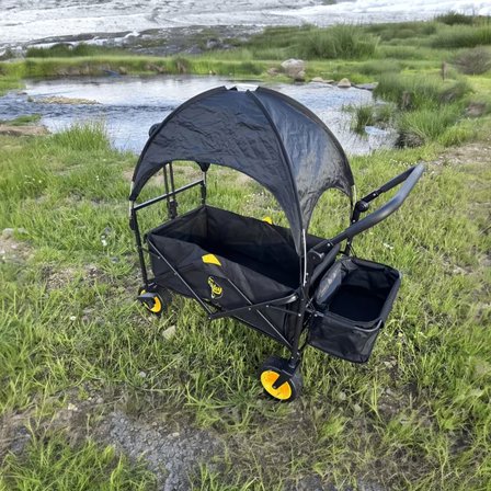 FUNKY CHAIRS Gölgelikli 110 Litre Fren Sistemli, Rulmanlı, Kalın Teker, XL Boy Katlanır Vagon Plaj Taşıma ve Kamp Arabası - Siyah