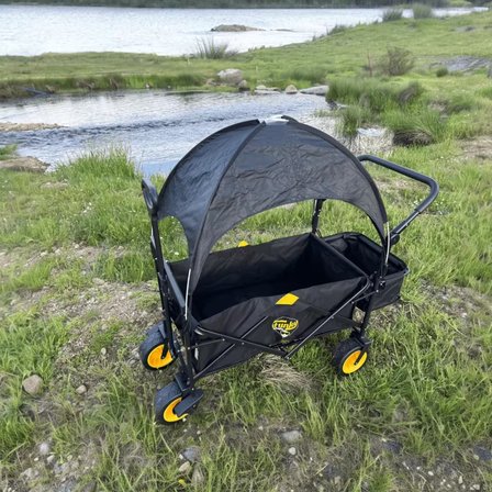 FUNKY CHAIRS Gölgelikli 110 Litre Fren Sistemli, Rulmanlı, Kalın Teker, XL Boy Katlanır Vagon Plaj Taşıma ve Kamp Arabası - Siyah