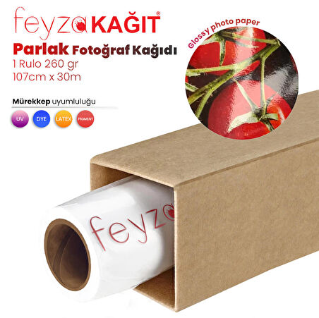 Feyza Kağıt® Microporous (Glossy) Parlak Fotoğraf Kağıdı Waterprof 260gr 107cm x30mt (1 Rulo)