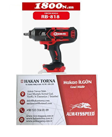 ARM 1/2 Şarjlı Darbeli Bijon Lastik Sökme Sıkma Tabancası (Aküsüz) 1800 N.m