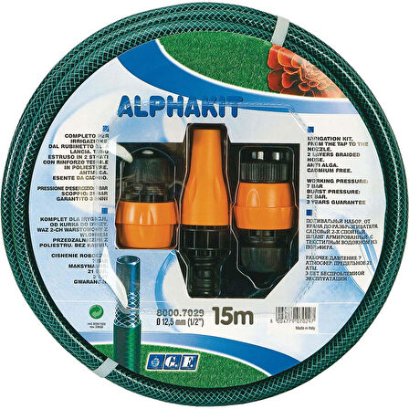 GF Örgülü Bahçe Sulama Hortum Seti 15m 1/2" Alphakit