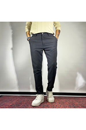 Fitil Desenli Likralı Beli Lastikli Bilek Boy Erkek Pantolon