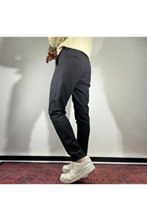 Fitil Desenli Likralı Beli Lastikli Bilek Boy Erkek Pantolon