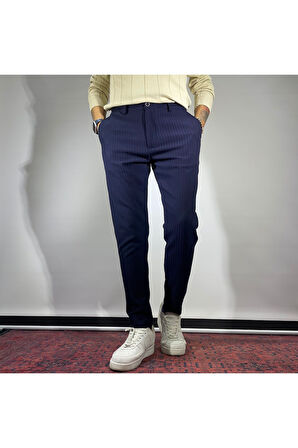 Fitil Desenli Likralı Beli Lastikli Bilek Boy Erkek Pantolon