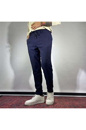 Fitil Desenli Likralı Beli Lastikli Bilek Boy Erkek Pantolon