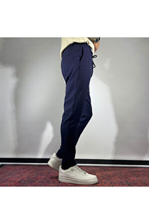 Fitil Desenli Likralı Beli Lastikli Bilek Boy Erkek Pantolon