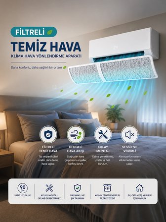 Kenly Filtreli Klima Hava Yönlendirme Aparatı Dekoratif Hava Deflektörü Temiz ve Konforlu Hava Akışı
