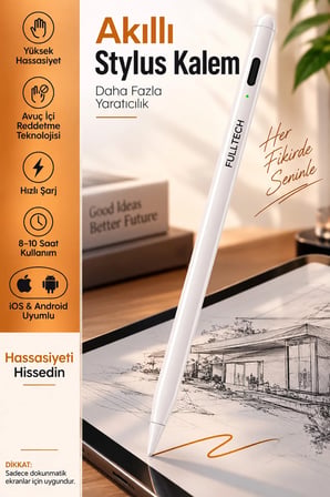 Akıllı Attif Stylus Kalem iPad Android Uyumlu Palm Rejection Hassas Dokunmatik Yazı ve Çizim Kalemi