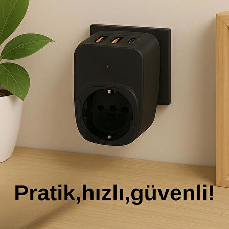 3 USB Girişli Duvar Tipi Priz – Hızlı Şarj, Tek Priz Çoklu Çıkış, Pratik ve Güvenli Kullanım