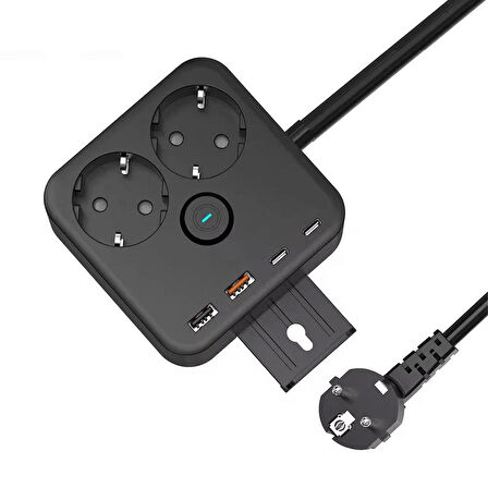 2 Prizli 2 USB Girişli Duvar Tipi Anahtarlı Priz – 3680W Güç, 16A, USB Şarj Özellikli