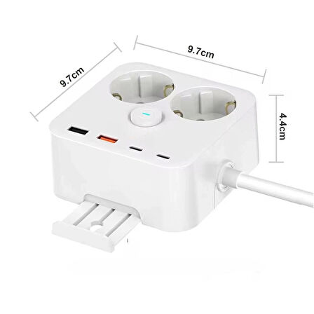 2 Prizli 2 USB Girişli Duvar Tipi Anahtarlı Priz – 3680W Güç, 16A, USB Şarj Özellikli
