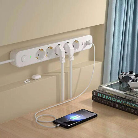 USB-C + USB-A Girişli 5'li Akım Korumalı Priz | 2m Kablo 3680W