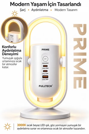Masaüstü Priz ve Şarj İstasyonu 20W Type-C PD 18W USB Hızlı Şarj Led Lamba Çoklu Priz Ünitesi 1.9m