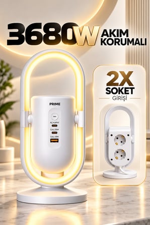 Masaüstü Priz ve Şarj İstasyonu 20W Type-C PD 18W USB Hızlı Şarj Led Lamba Çoklu Priz Ünitesi 1.9m