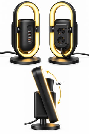 Masaüstü Priz ve Şarj İstasyonu 20W Type-C PD 18W USB Hızlı Şarj Led Lamba Çoklu Priz Ünitesi 1.9m