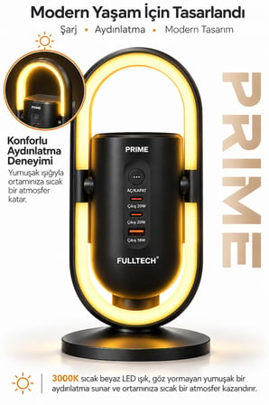 Masaüstü Priz ve Şarj İstasyonu 20W Type-C PD 18W USB Hızlı Şarj Led Lamba Çoklu Priz Ünitesi 1.9m