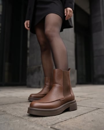 FREYA Taba Hakiki Floter Deri Kadın Bot Lastikli Kalın Taban Günlük Şık Bot