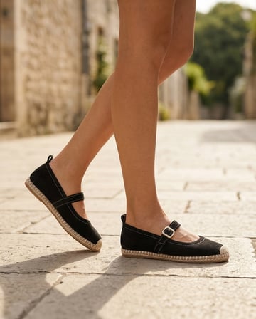 CORAL Siyah Hakiki Deri Toka Detaylı Kadın Espadril Ayakkabı