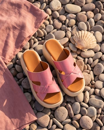 FRESCO Pembe Hakiki Deri Kalın Taban Çapraz Bantlı Kadın Terlik