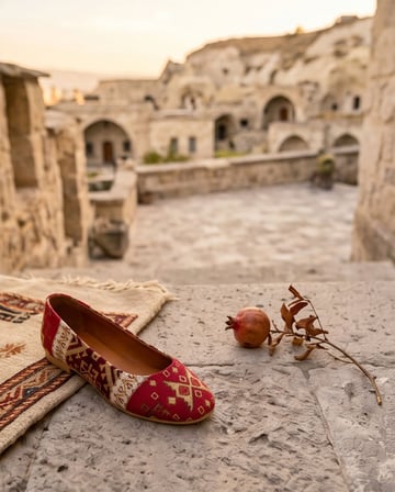 VITTORIA Hakiki Deri Etnik Desenli Kadın Kırmızı Kilim Desenli Babet