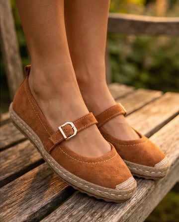 CORAL Taba Hakiki Deri Toka Detaylı Kadın Espadril Ayakkabı