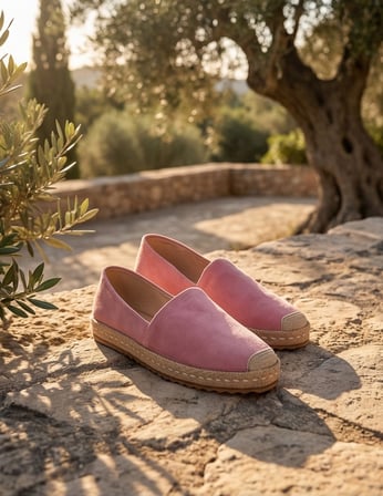 LUCIA Pembe Hakiki Deri Süet Dikiş Detaylı Kadın Espadril