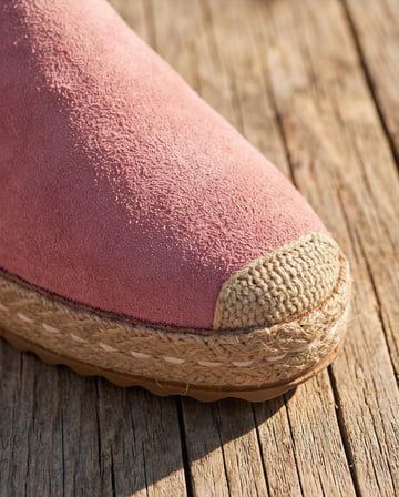 LUCIA Pembe Hakiki Deri Süet Dikiş Detaylı Kadın Espadril