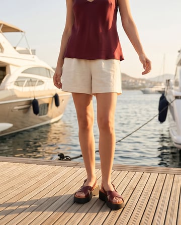 JADE Bordo Hakiki Deri Çapraz Bantlı Platform Topuklu Bilekten Tokalı Kadın Sandalet