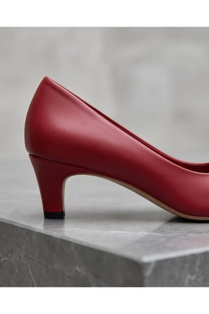 ROWAN Kırmızı Hakiki Deri Stiletto Kısa Topuklu Ayakkabı