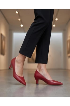 ROWAN Kırmızı Hakiki Deri Stiletto Kısa Topuklu Ayakkabı