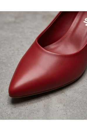 ROWAN Kırmızı Hakiki Deri Stiletto Kısa Topuklu Ayakkabı