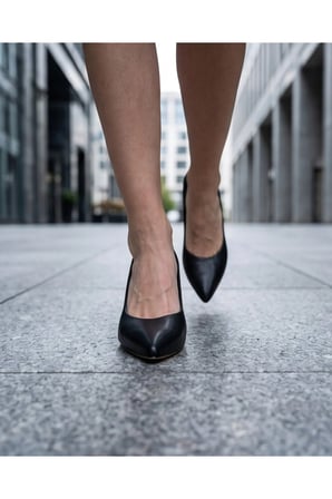 ROWAN Siyah Hakiki Deri Stiletto Kısa Topuklu Ayakkabı