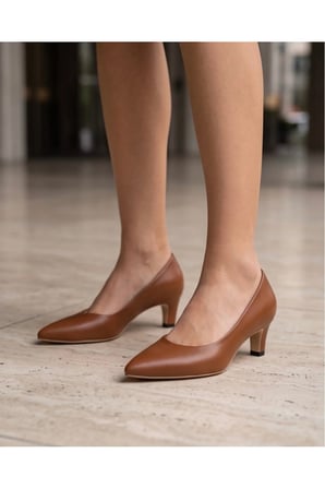 ROWAN Taba Hakiki Deri Stiletto Kısa Topuklu Ayakkabı