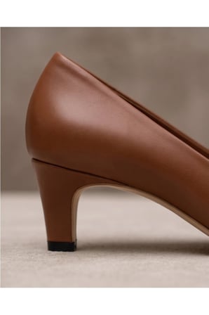 ROWAN Taba Hakiki Deri Stiletto Kısa Topuklu Ayakkabı