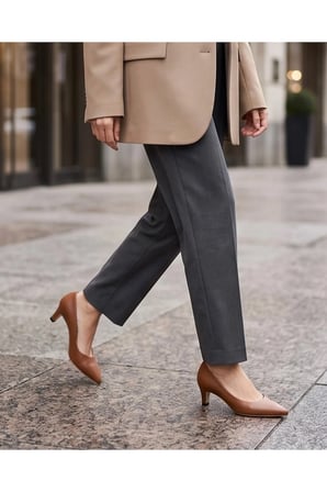 ROWAN Taba Hakiki Deri Stiletto Kısa Topuklu Ayakkabı