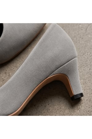 ROWAN Gri Hakiki Süet Deri Stiletto Kısa Topuklu Ayakkabı